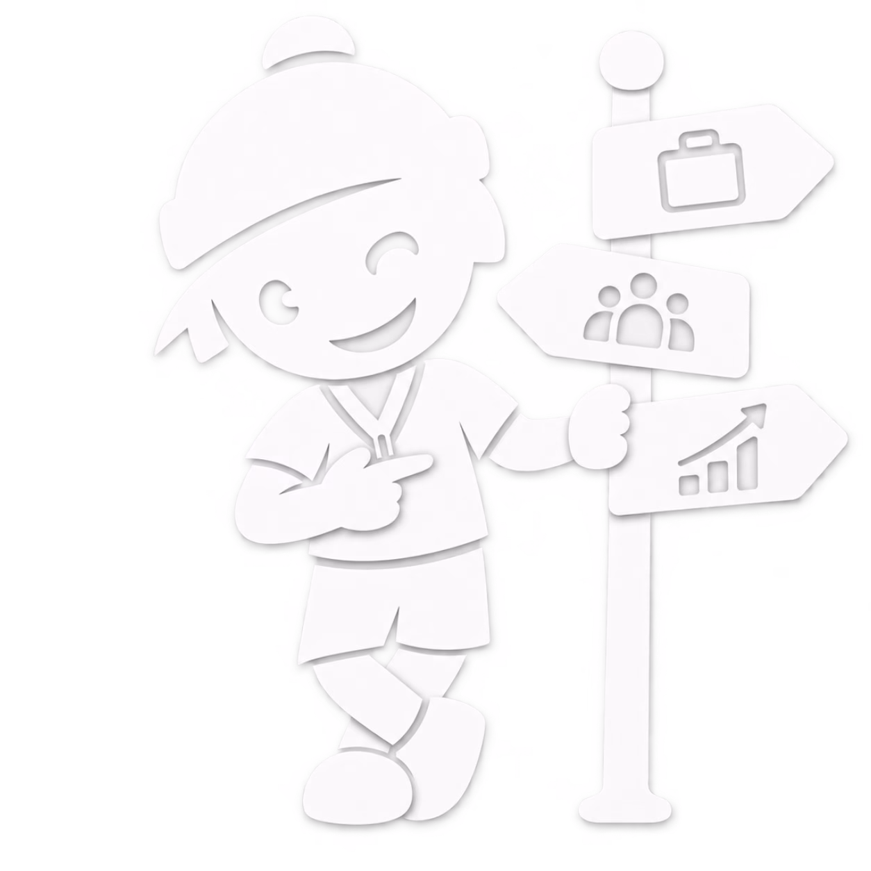 Illustration einer Figur mit Wegweiser