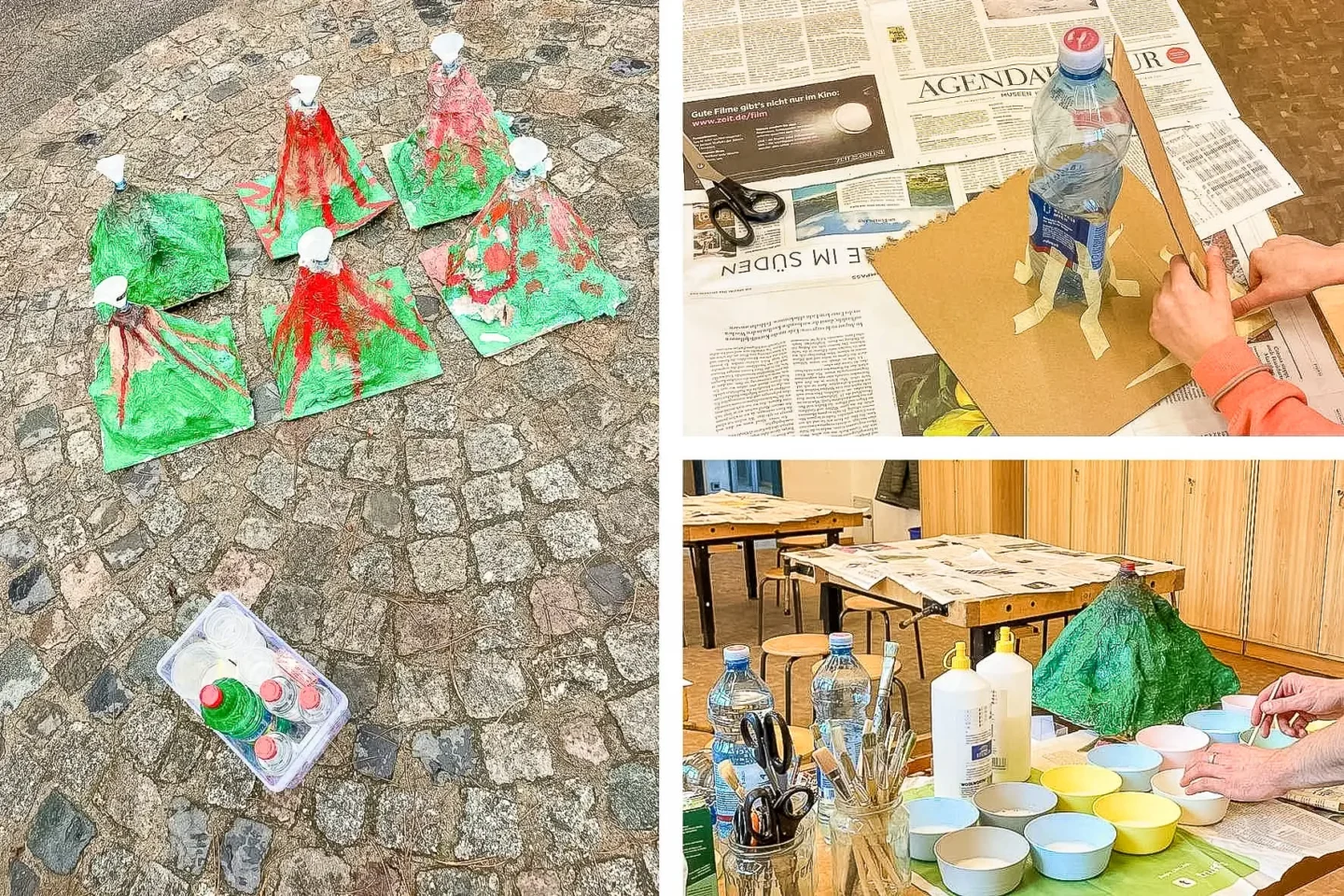 Collage von selbstgebastelten Vulkanen.